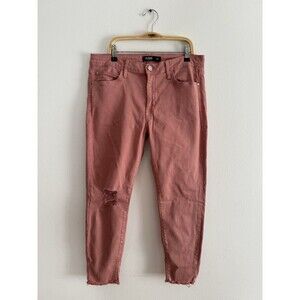 Just Black Pink Skinny Jeans Women Size 31 P Mid Rise Stretch Frayed Hem